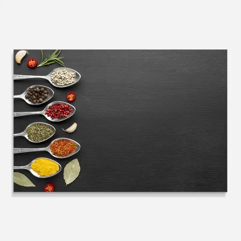 Küchenrückwand Glas Condiments Spoons Saisonangebot