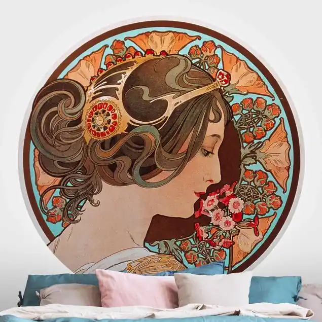 Sale Alfons Mucha - Schlüsselblume Runde Mustertapete