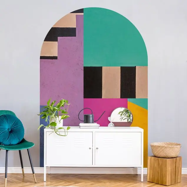 Big Bold Color Block Concrete Rundbogen Tapete Kostenloser Rückversand