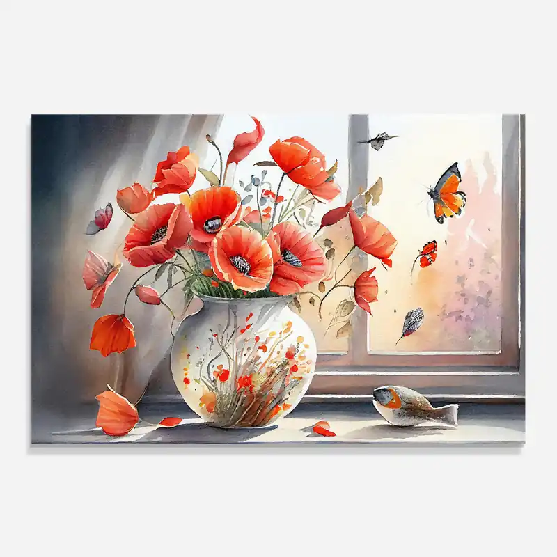 Küchenrückwand Glas Poppies Vase Top-Angebot