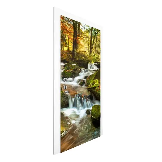 Preisreduziert Wasserfall herbstlicher Wald Türtapete