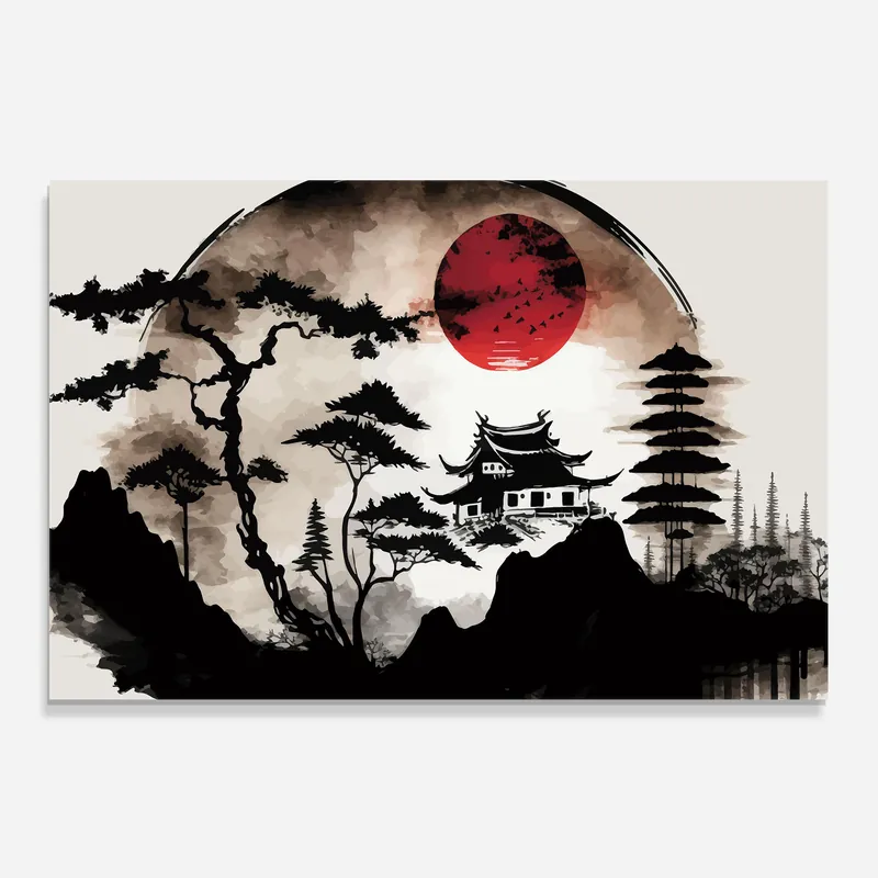 Geprüft Küchenrückwand Glas Asian Red Moon