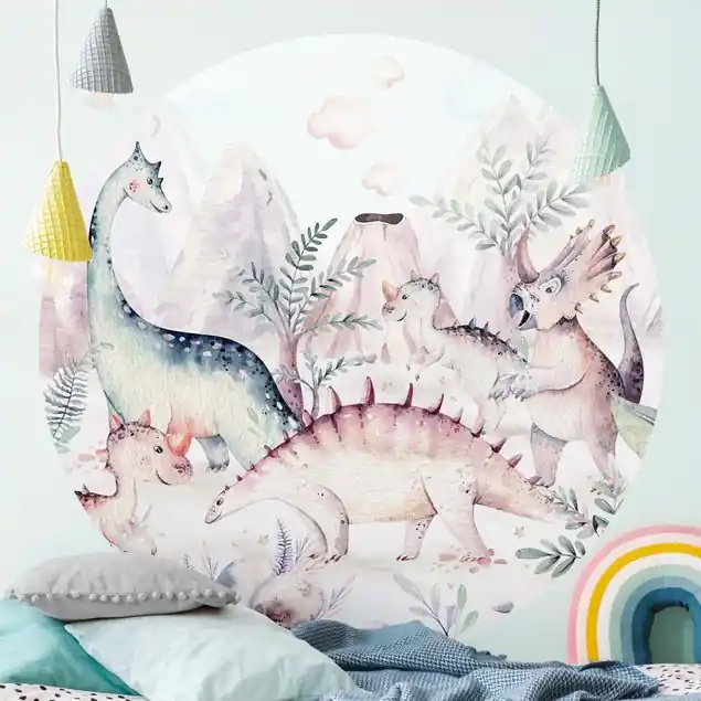 Aquarell Dinowelt Runde Fototapete Jetzt Kaufen