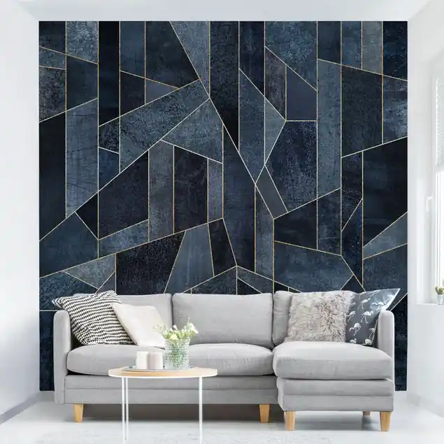 Preiswert Blaue Geometrie Aquarell Fototapete • Vliestapete + Kleister • hergestellt in Deutschland