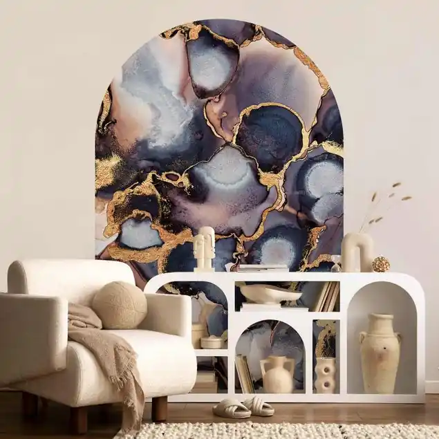 Marmor Aquarell mit Gold Rundbogen Tapete Sonderangebot