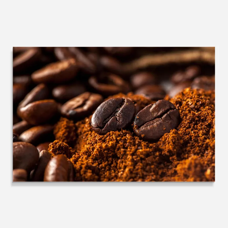 Küchenrückwand Glas Close Up Coffee Beans Highlight