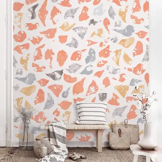 Terrazzo Muster Lagerfeuer Aquarell Fototapete • Vliestapete + Kleister • hergestellt in Deutschland Super-Preis