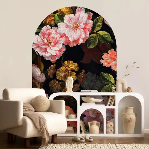 Dunkles Blumenbouquet Rundbogen Tapete Kostenloser Versand