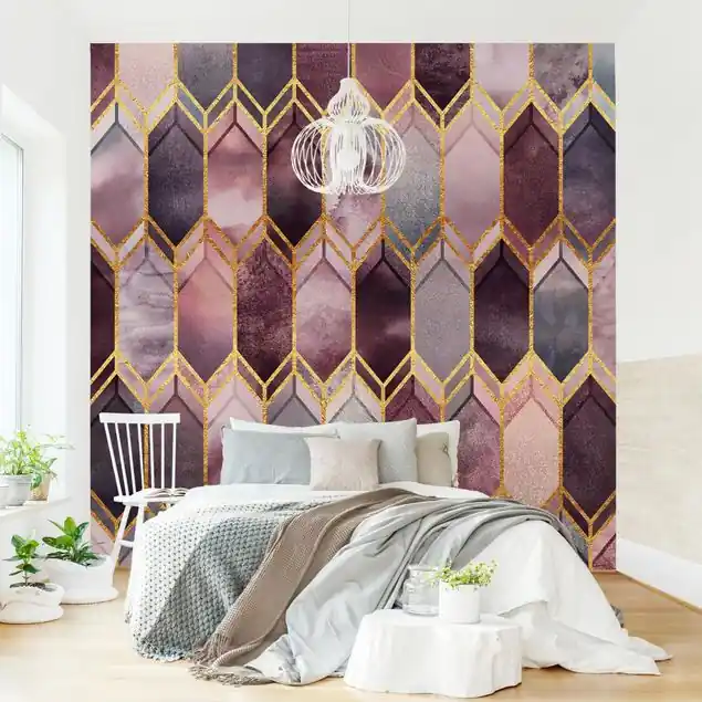 Expressversand Glasmalerei geometrisch Rosé Gold Fototapete • Vliestapete + Kleister • hergestellt in Deutschland