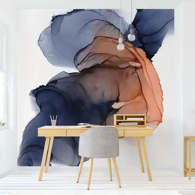 Ozeantropfen Blau-Orange mit Gold Fototapete • Vliestapete + Kleister • hergestellt in Deutschland Top-Seller