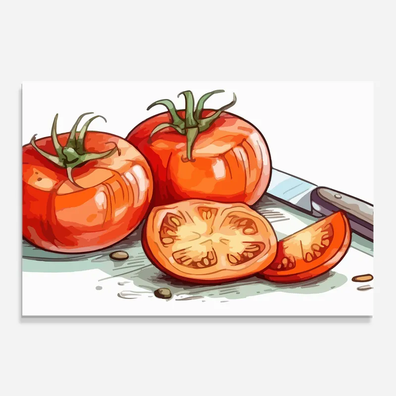 Letzte Chance Küchenrückwand Glas Drawing Tomato Art