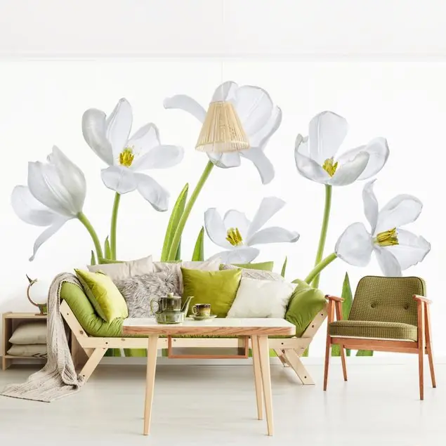 Markenware Fünf Weiße Tulpen Fototapete • Vliestapete + Kleister • hergestellt in Deutschland