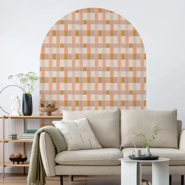 Neue Kollektion Retro Karomuster Rose Ocker Rundbogen Tapete