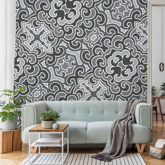 Chinoiserie Muster in Grau Fototapete • Vliestapete + Kleister • hergestellt in Deutschland Preisknaller