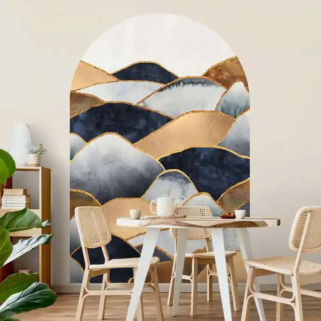 Neu Goldene Berge Aquarell Rundbogen Tapete