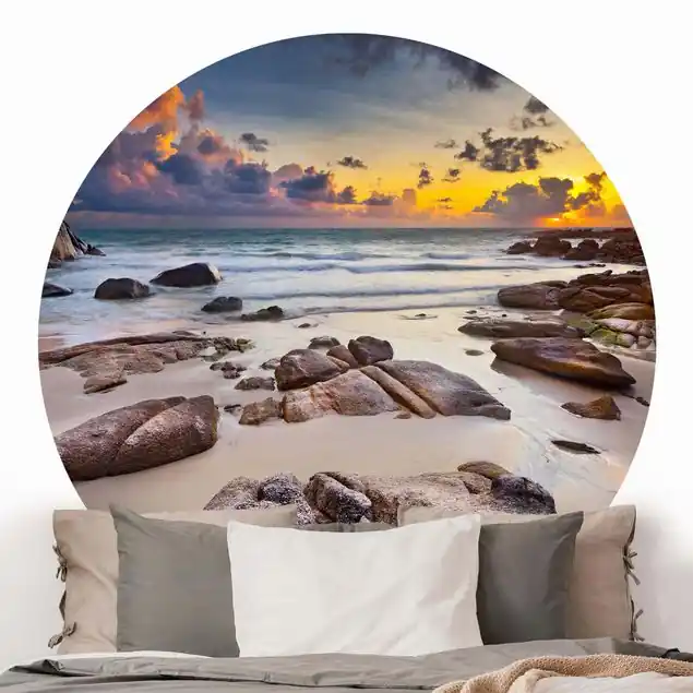Nur Für Kurze Zeit Strand Sonnenaufgang in Thailand Runde Fototapete