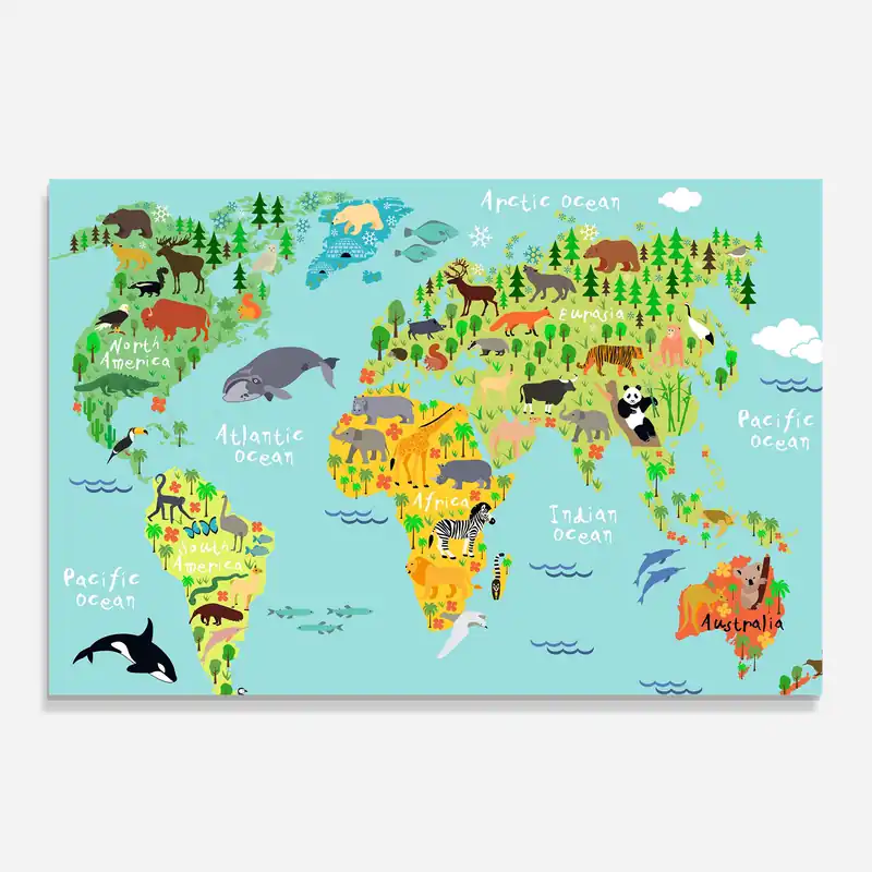 Bestseller Küchenrückwand Glas Animal World Map