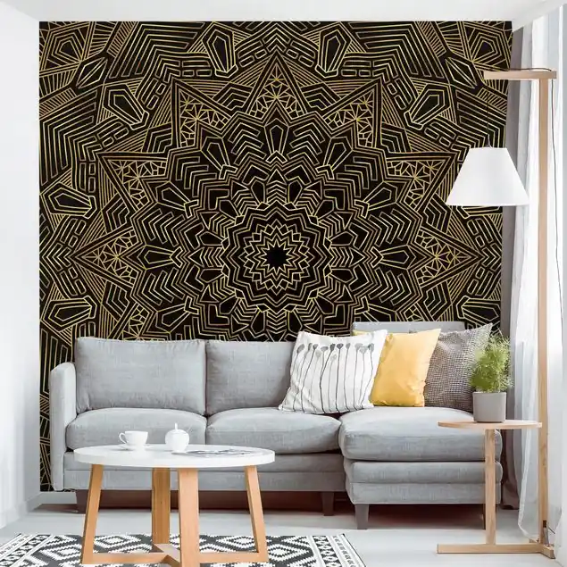 Bestseller Mandala Stern Muster gold schwarz Fototapete • Vliestapete + Kleister • hergestellt in Deutschland