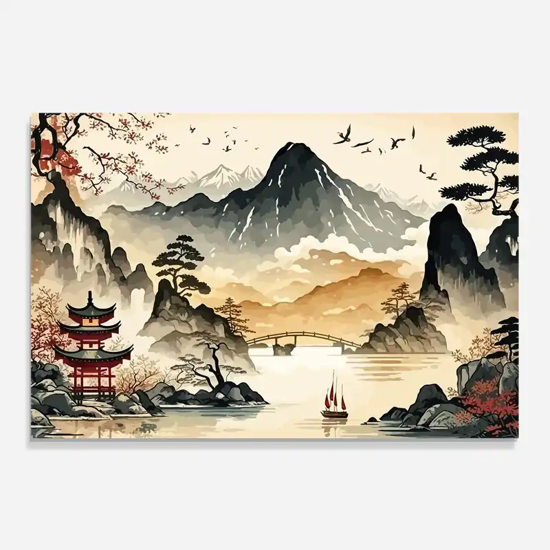Sonderangebot Küchenrückwand Glas Asian Mountain View