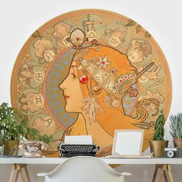 Sonderangebot Alfons Mucha - Sternkreiszeichen Runde Fototapete