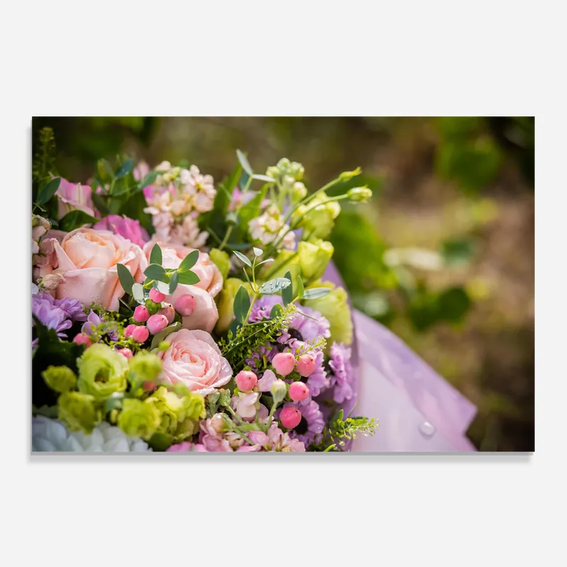 Neuheit Küchenrückwand Glas Green Pink Bouquet