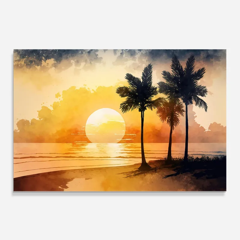 Solange Der Vorrat Reicht Küchenrückwand Glas Palm Trees Sunset