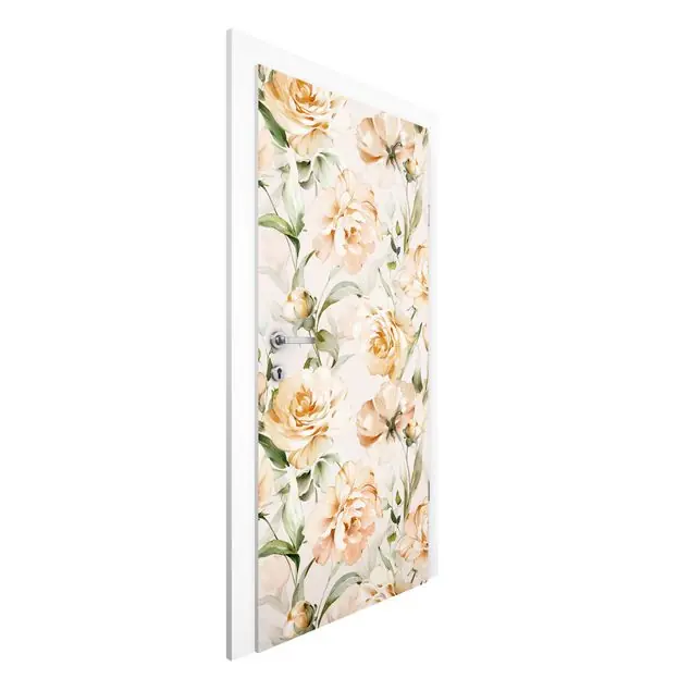 Pfingstrosen Aquarell Muster Beige Türtapete Neu