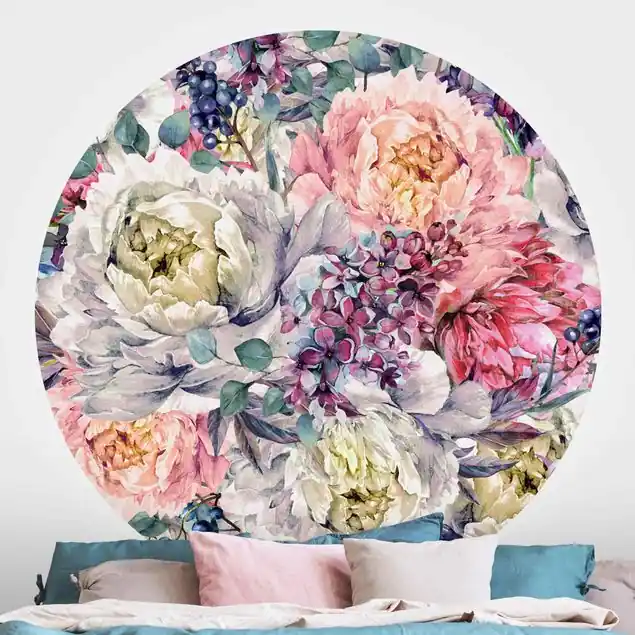 Preisknaller Aquarell Florales Bouquet Runde Fototapete