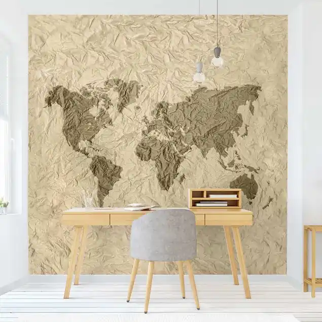 Top-Preis Papier Weltkarte Beige Braun Fototapete • Vliestapete + Kleister • hergestellt in Deutschland