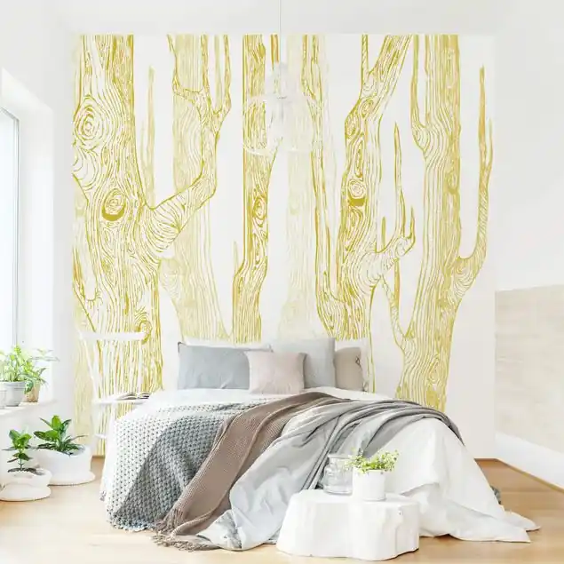 No.MW20 Wohnwald Weiß-Gold Fototapete • Vliestapete + Kleister • hergestellt in Deutschland Angebot