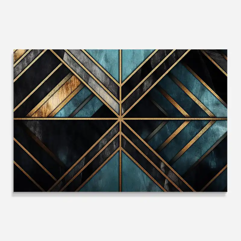 Küchenrückwand Glas Gold Lines On Blue Painting Super-Preis