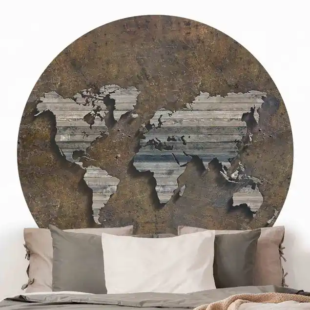 Begrenztes Angebot Holz Rost Weltkarte Runde Fototapete