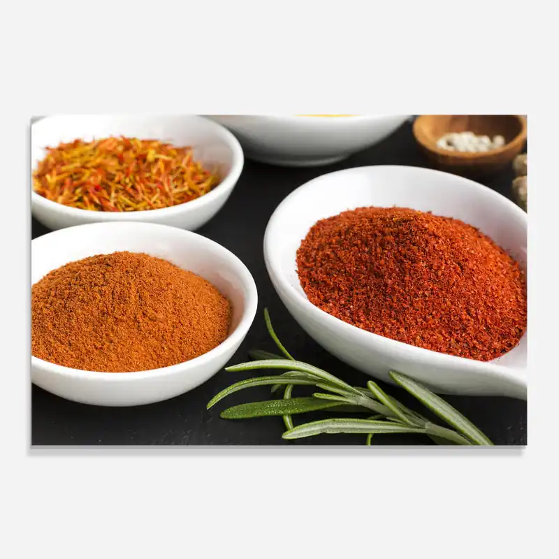 Küchenrückwand Glas Close Up Spices Powder Neue Kollektion