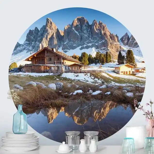 Preisreduziert Berghütte Runde Fototapete