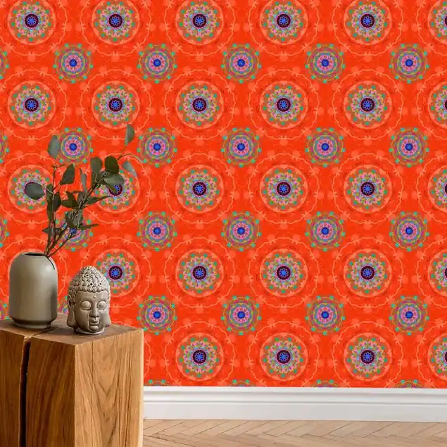 Oranges Mandala Muster - Rolle Fototapete • Vliestapete + Kleister • hergestellt in Deutschland Sichere Zahlung