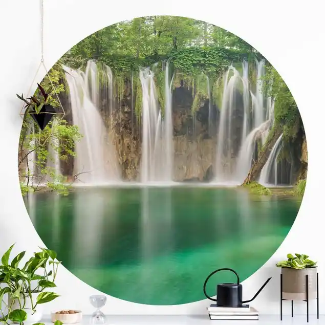 Markenprodukt Wasserfall Plitvicer Seen Runde Fototapete