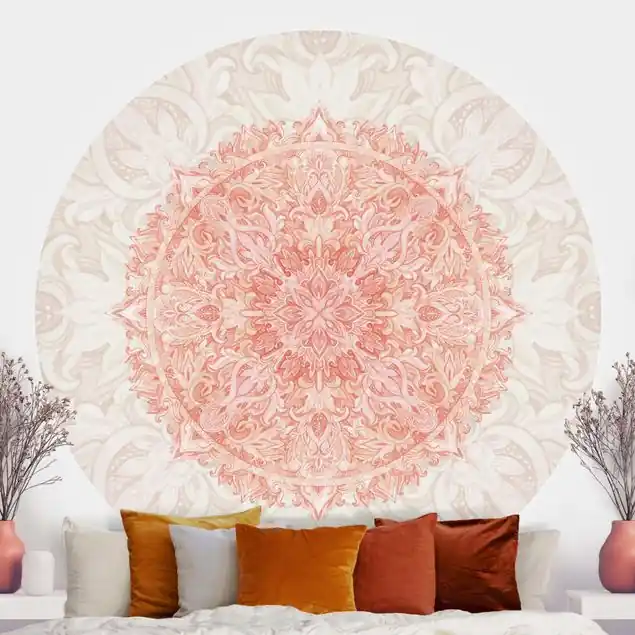 Mandala Aquarell Ornament beige orange Runde Mustertapete Meistverkauft