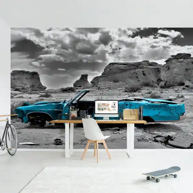 Türkiser Cadillac Fototapete • Vliestapete + Kleister • hergestellt in Deutschland Heißes Angebot