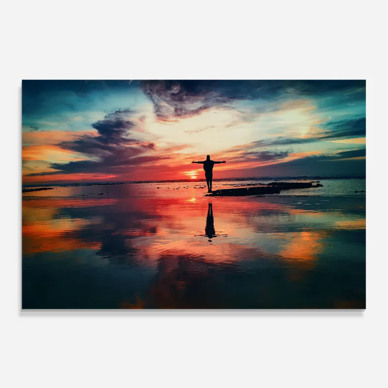 Markenware Küchenrückwand Glas Pink Purple Sky Man