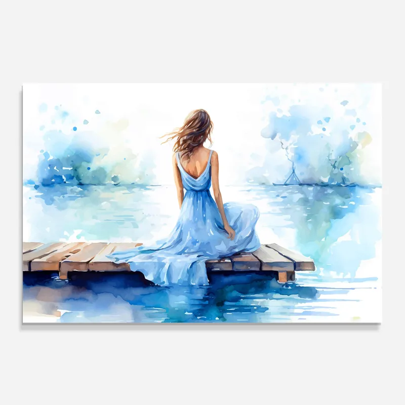 Preisreduziert Küchenrückwand Glas Lake Blue Woman