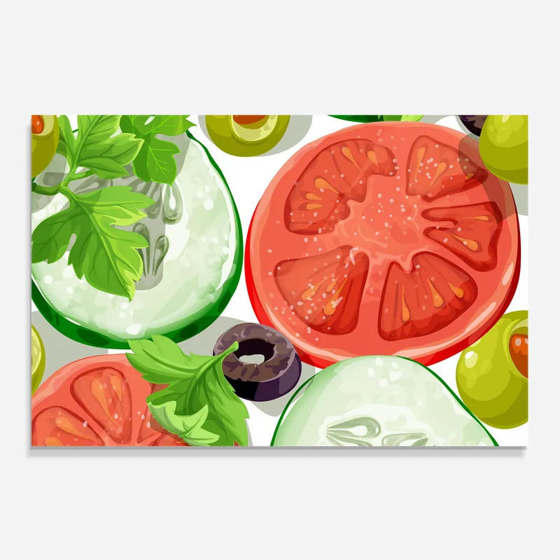 Expressversand Küchenrückwand Glas Cucumber Tomatoes