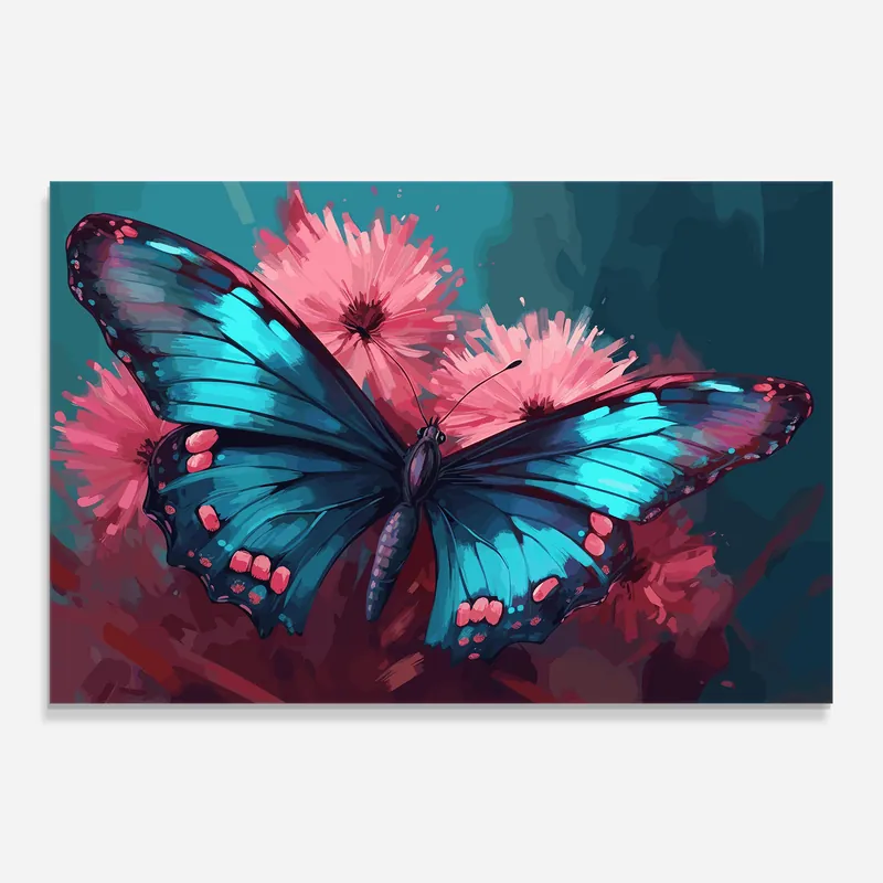 Kracherpreis Küchenrückwand Glas Blue Butterfly On Pink