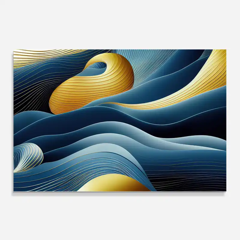Ausverkauf Küchenrückwand Glas Blue And Gold Wavy Curves