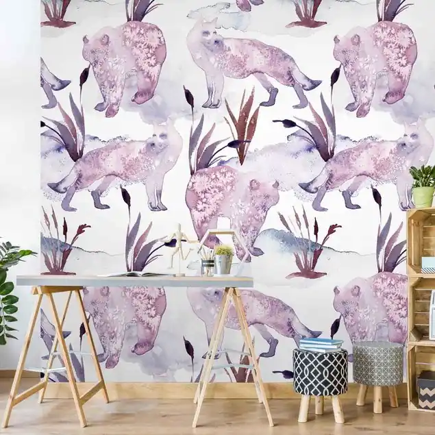 Aquarellierte Füchse mit Bär Fototapete • Vliestapete + Kleister • hergestellt in Deutschland Sale