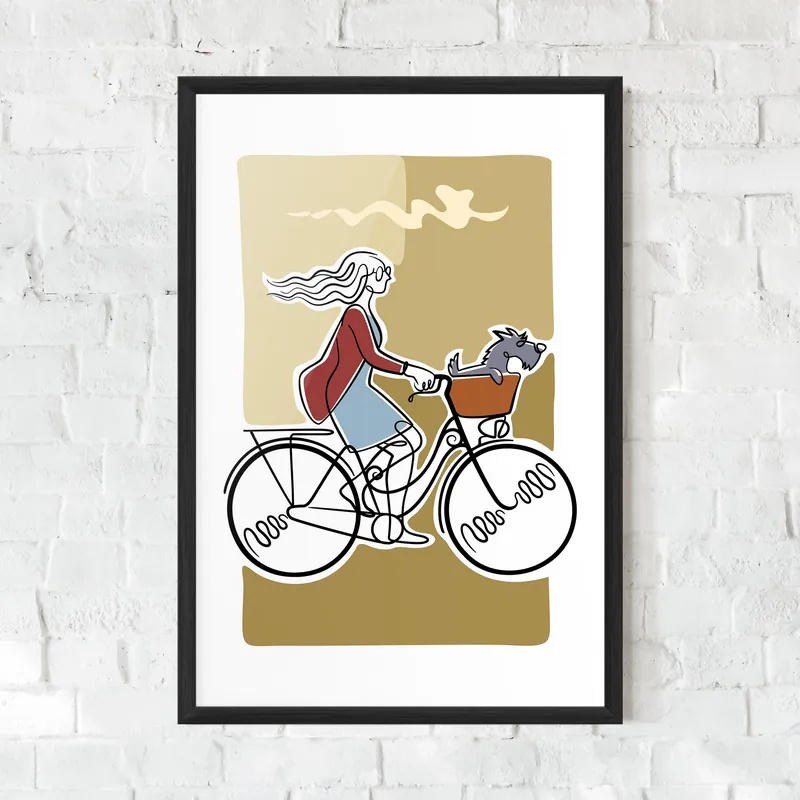 Gerahmte Poster Dog On Bike Echt