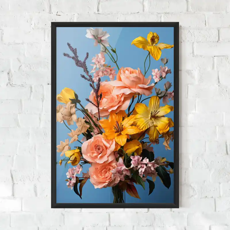 Saisonangebot Gerahmte Poster Flower Mix On Blue