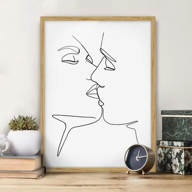 Geprüft Line Art Kuss Gesichter Schwarz Weiß