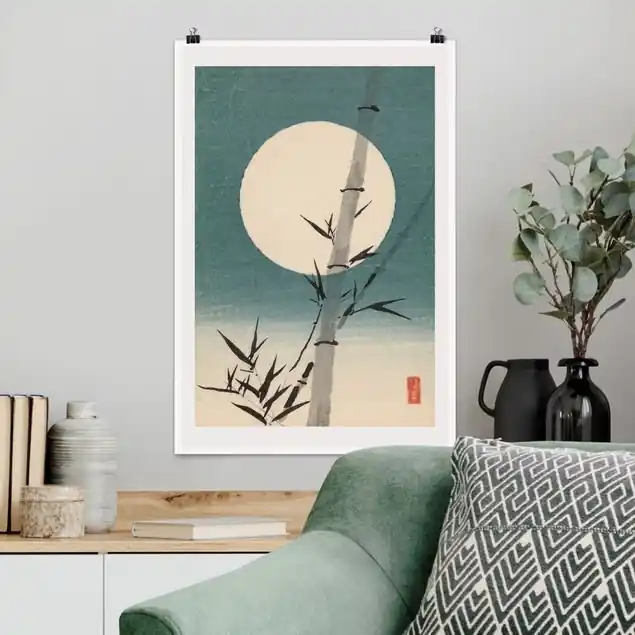 Japanische Zeichnung Bambus und Mond Rabatt