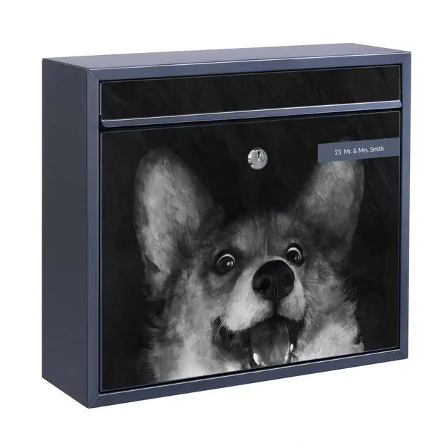 Ausverkauf Illustration Hund Corgi Malerei Schwarz Weiß Briefkasten mit eigenem Text
