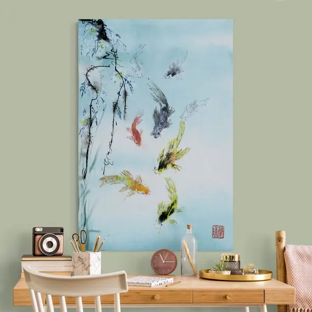 Heißes Angebot Japanische Aquarell Zeichnung Goldfische I